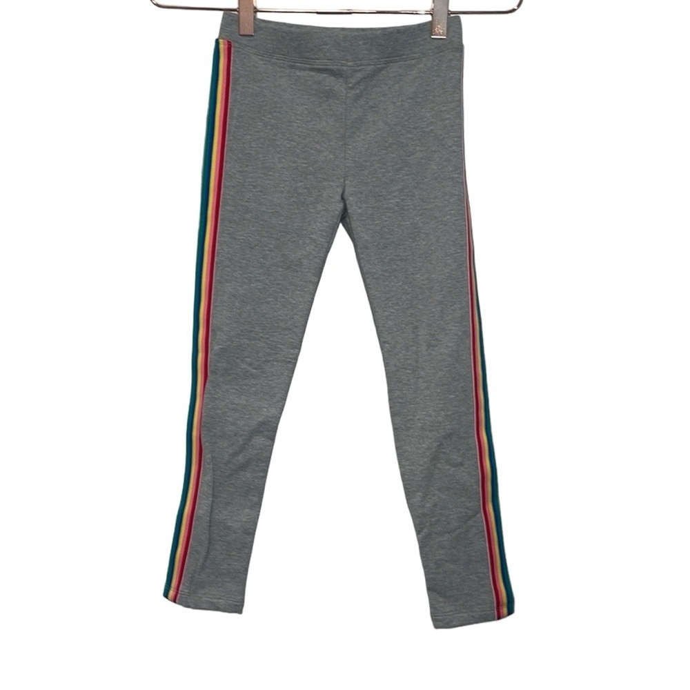 Kids Crewcuts grey with rainbow stripes.  Size 6-7